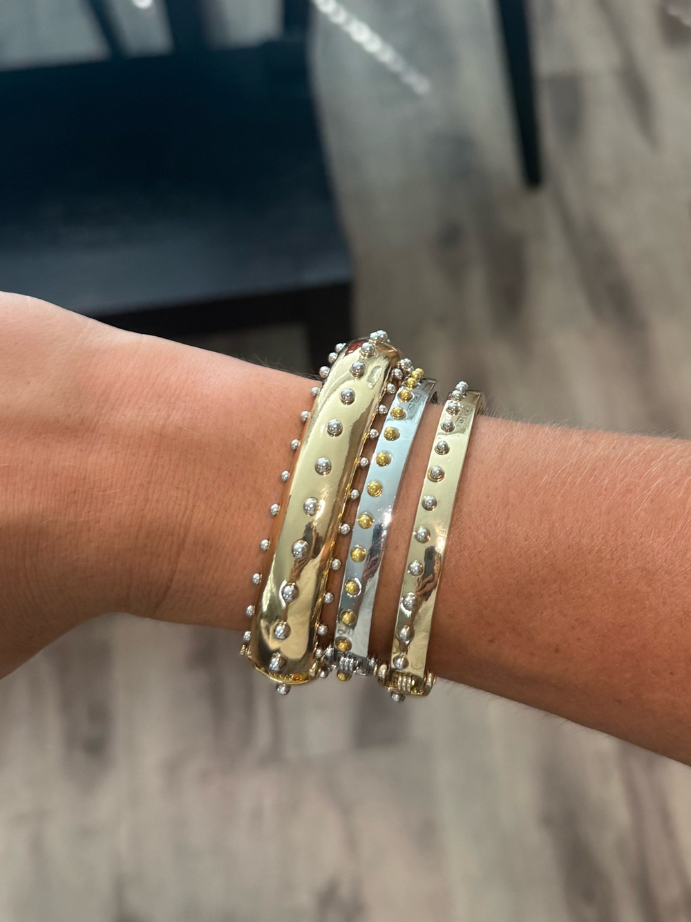 Studded Leather studded bangle Bracelet - silver and Gold